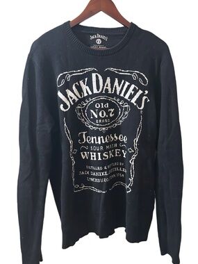 Lucky Brand Black Crewneck Sweater with White Jack Daniel's Graphic